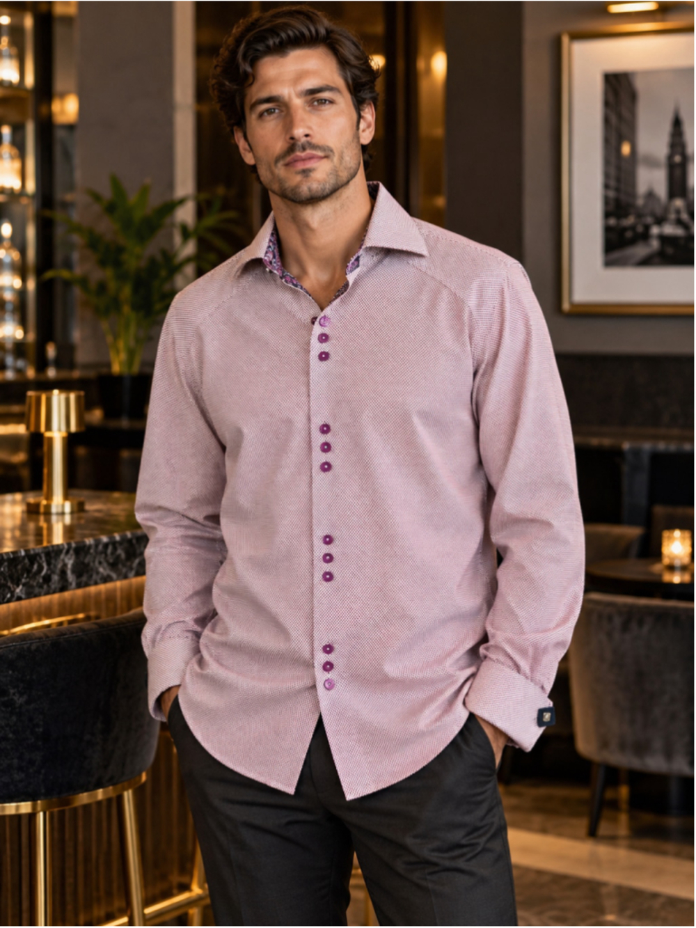 Bogosse Dress Shirt Men’s 3XL Cotton Contrast Paisley Y2K Maximalist Pink
